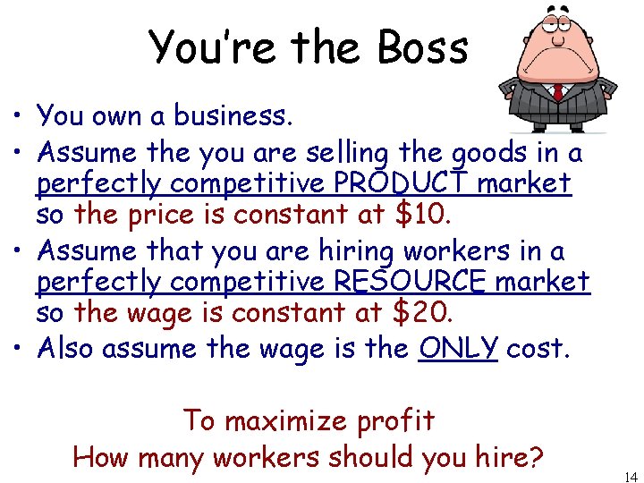 You’re the Boss • You own a business. • Assume the you are selling