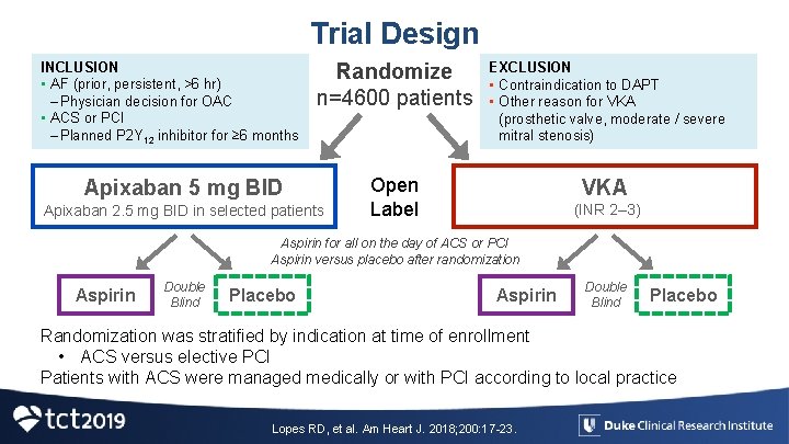 Trial Design INCLUSION • AF (prior, persistent, >6 hr) – Physician decision for OAC