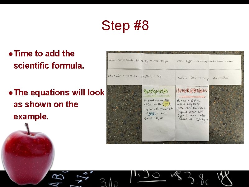 Step #8 ● Time to add the scientific formula. ● The equations will look