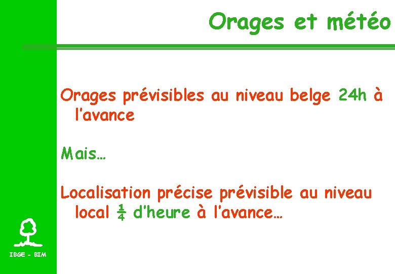 Orages et météo Orages prévisibles au niveau belge 24 h à l’avance Mais… Localisation