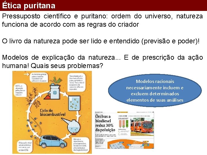 Ética puritana Pressuposto científico e puritano: ordem do universo, natureza funciona de acordo com