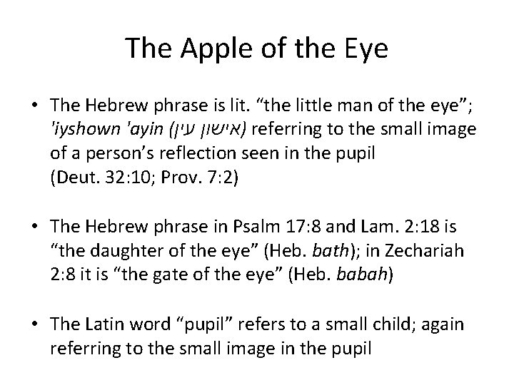 The Apple of the Eye • The Hebrew phrase is lit. “the little man