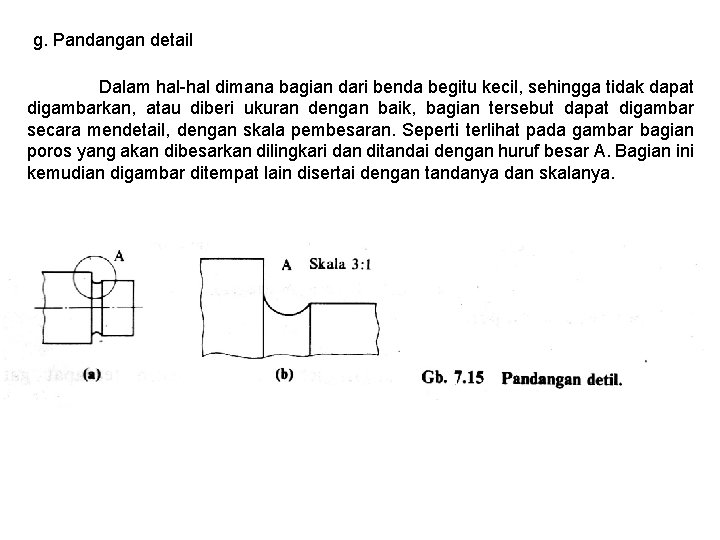 g. Pandangan detail Dalam hal-hal dimana bagian dari benda begitu kecil, sehingga tidak dapat