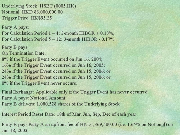 Underlying Stock: HSBC (0005. HK) Notional: HKD 83, 000. 00 Trigger Price: HK$95. 25
