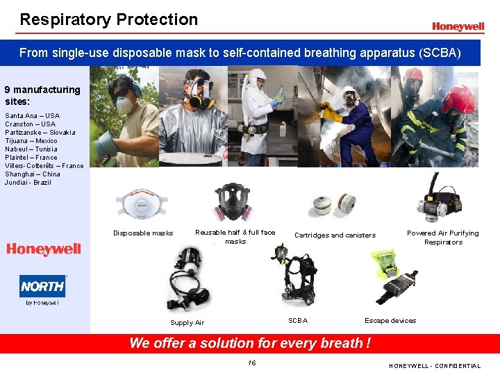 Respiratory Protection From single-use disposable mask to self-contained breathing apparatus (SCBA) 9 manufacturing sites: