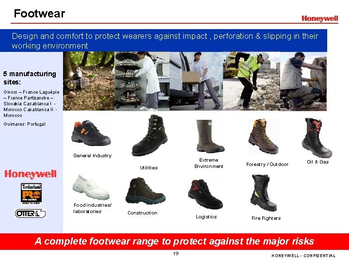 Footwear Design and comfort to protect wearers against impact , perforation & slipping in