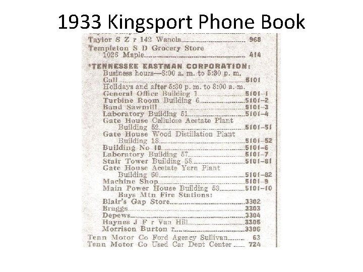 1933 Kingsport Phone Book 