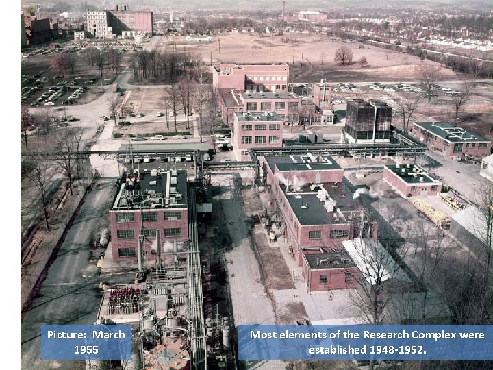 Picture: March 1955 Most elements of the Research Complex were established 1948 -1952. 