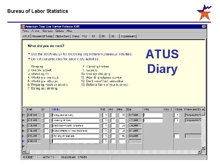 Bureau of Labor Statistics ATUS Diary 