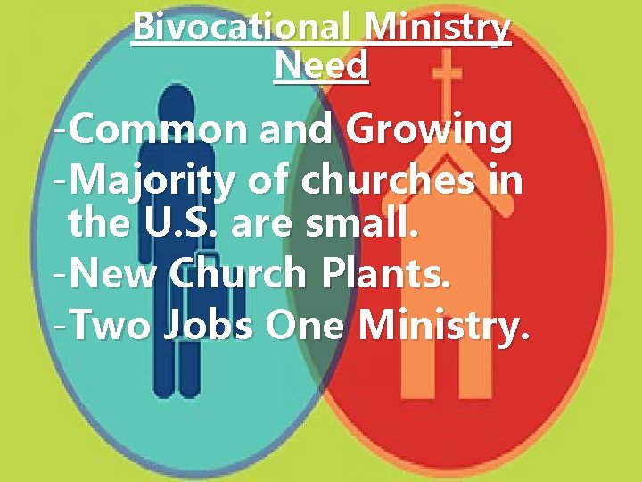 Bivocational Ministry Need -Common and Growing -Majority of churches in the U. S. are