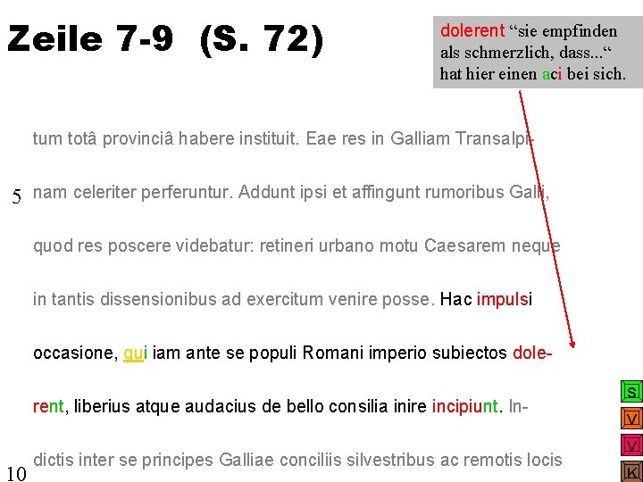 Zeile 7 -9 (S. 72) dolerent “sie empfinden als schmerzlich, dass. . . “