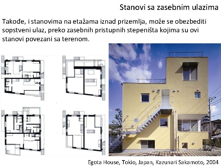 Stanovi sa zasebnim ulazima Takođe, i stanovima na etažama iznad prizemlja, može se obezbediti