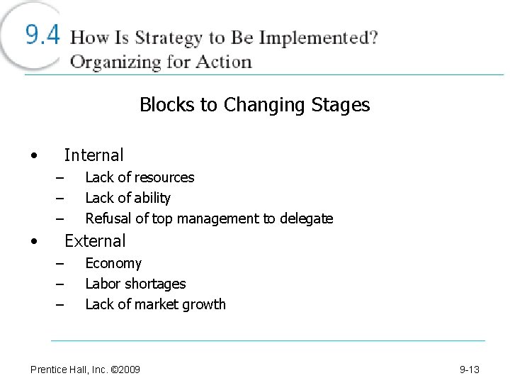 Blocks to Changing Stages • Internal – – – • Lack of resources Lack