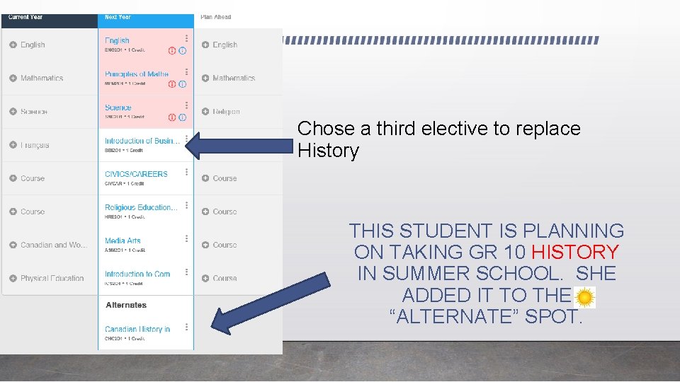 Chose a third elective to replace History THIS STUDENT IS PLANNING ON TAKING GR