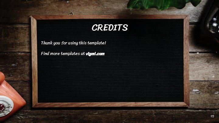 CREDITS Thank you for using this template! Find more templates at vigmi. com 15 CREDITS Thank you for using this template! Find more templates at vigmi. com 15