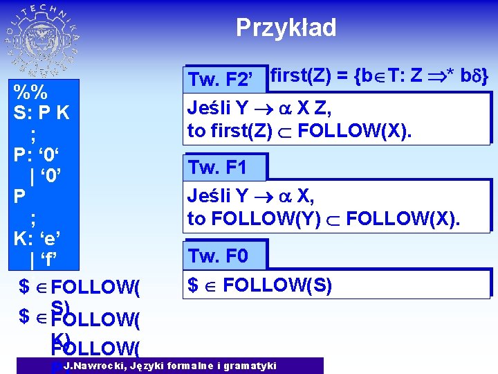 Przykład %% S: P K ; P: ‘ 0‘ | ‘ 0’ P ;