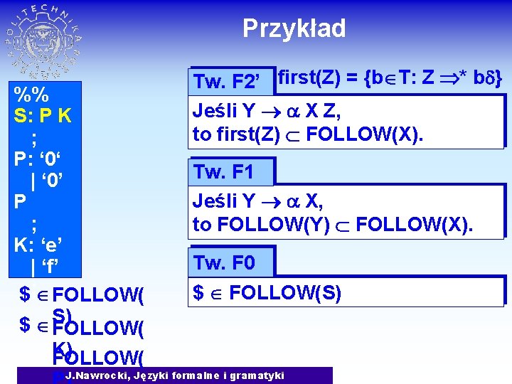 Przykład %% S: P K ; P: ‘ 0‘ | ‘ 0’ P ;