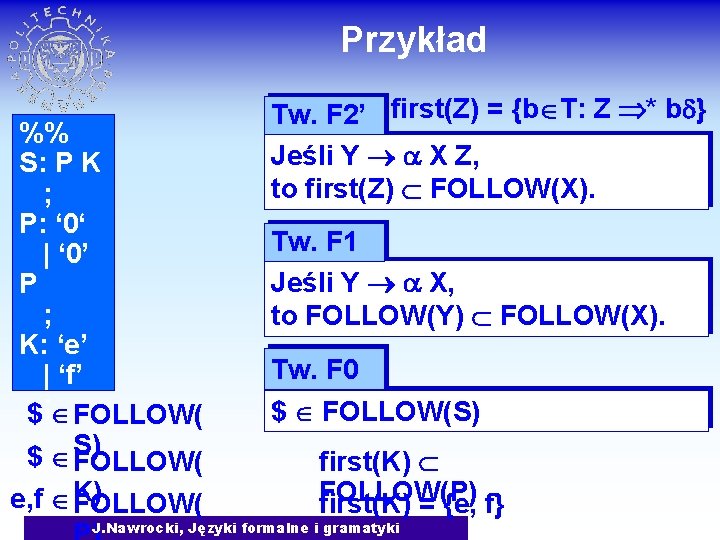 Przykład %% S: P K ; P: ‘ 0‘ | ‘ 0’ P ;