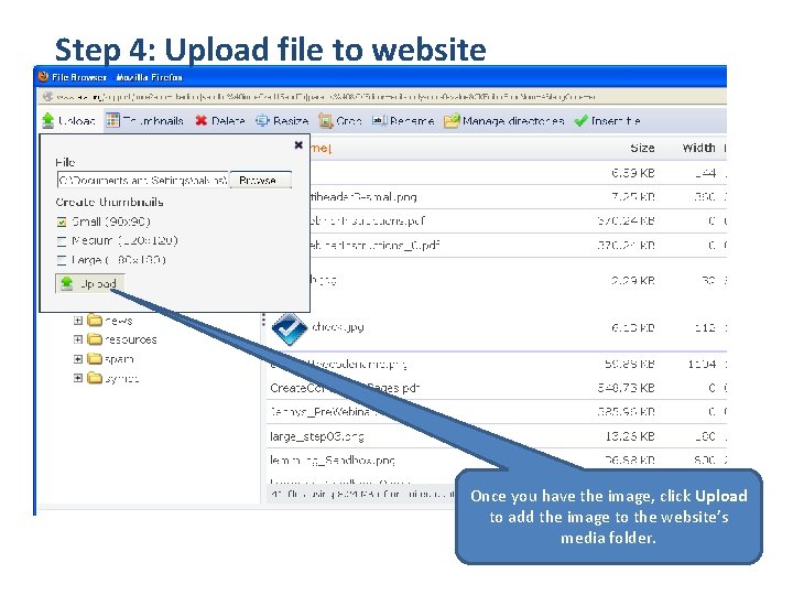 Step 4: Upload file to website Once you have the image, click Upload to