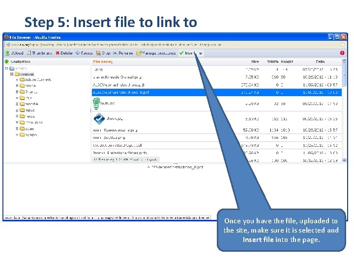 Step 5: Insert file to link to Once you have the file, uploaded to