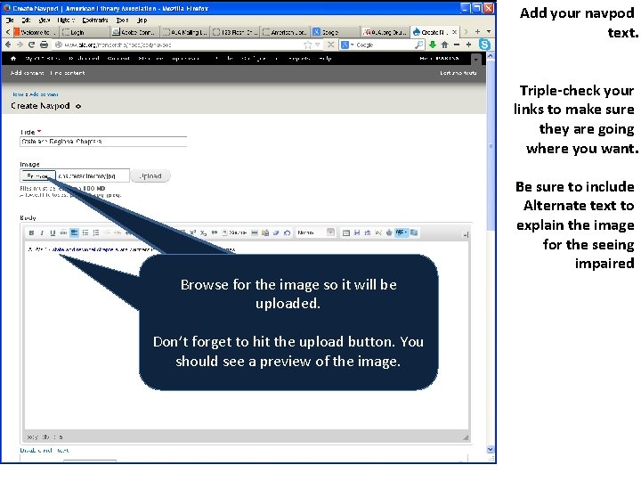 Add your navpod text. Triple-check your links to make sure they are going where
