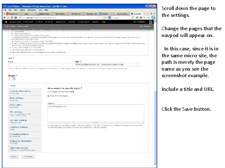 Scroll down the page to the settings. Change the pages that the navpod will