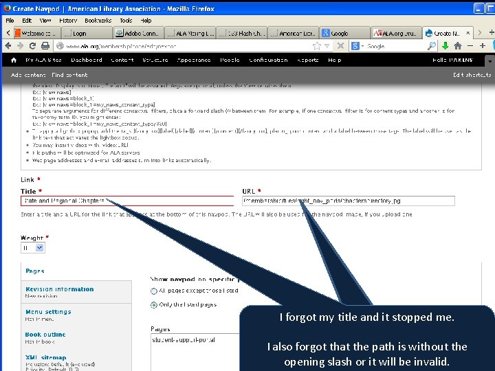 I forgot my title and it stopped me. I also forgot that the path