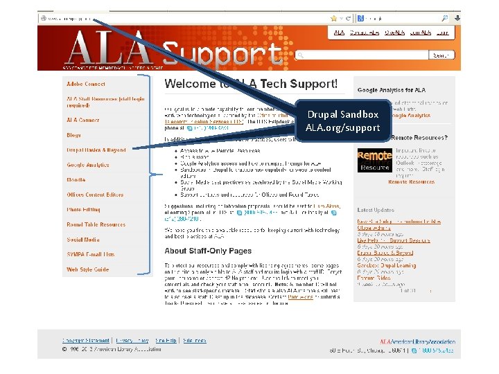 Drupal Sandbox ALA. org/support Sandbox 
