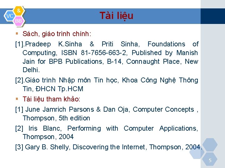 VC & BB Tài liệu § Sách, giáo trình chính: [1]. Pradeep K. Sinha