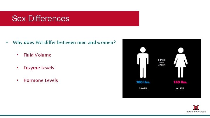 Sex Differences • Why does BAL differ between men and women? • Fluid Volume