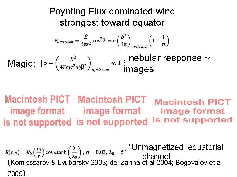 Poynting Flux dominated wind strongest toward equator Magic: If , nebular response ~ images