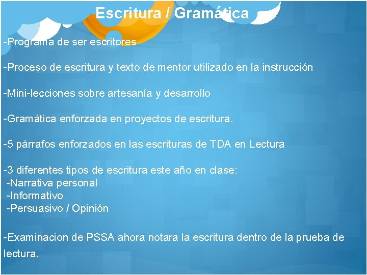 Escritura / Gramática -Programa de ser escritores -Proceso de escritura y texto de mentor