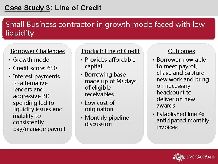 Case Study 3: Line of Credit Small Business contractor in growth mode faced with