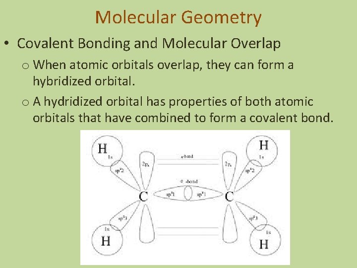 Molecular Geometry • Covalent Bonding and Molecular Overlap o When atomic orbitals overlap, they