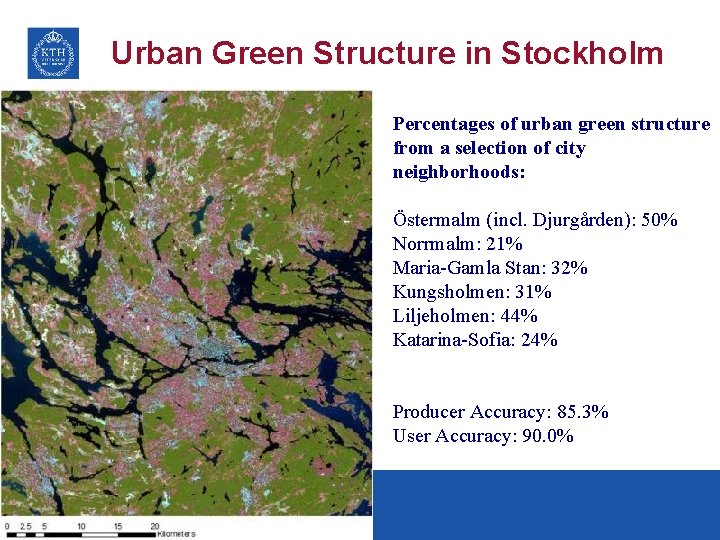 Urban Green Structure in Stockholm Percentages of urban green structure from a selection of