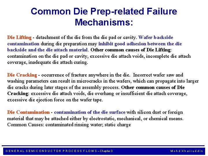 Common Die Prep-related Failure Mechanisms: Die Lifting - detachment of the die from the