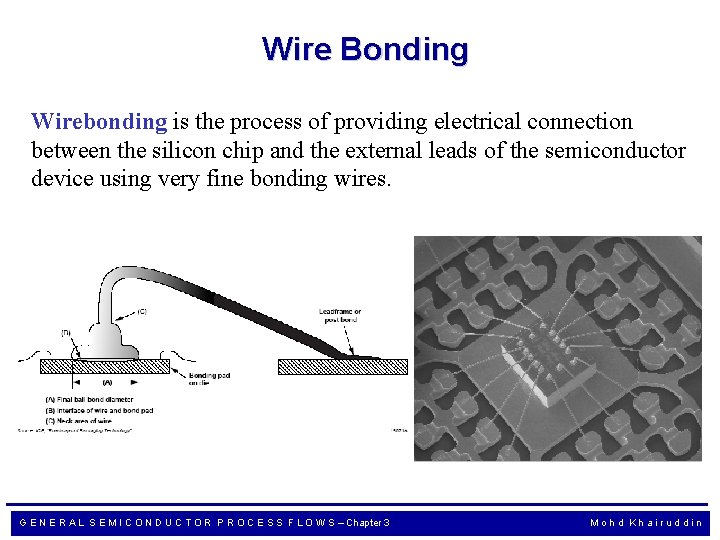 Wire Bonding Wirebonding is the process of providing electrical connection between the silicon chip