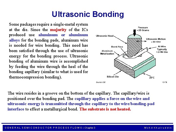 Ultrasonic Bonding Some packages require a single-metal system at the die. Since the majority