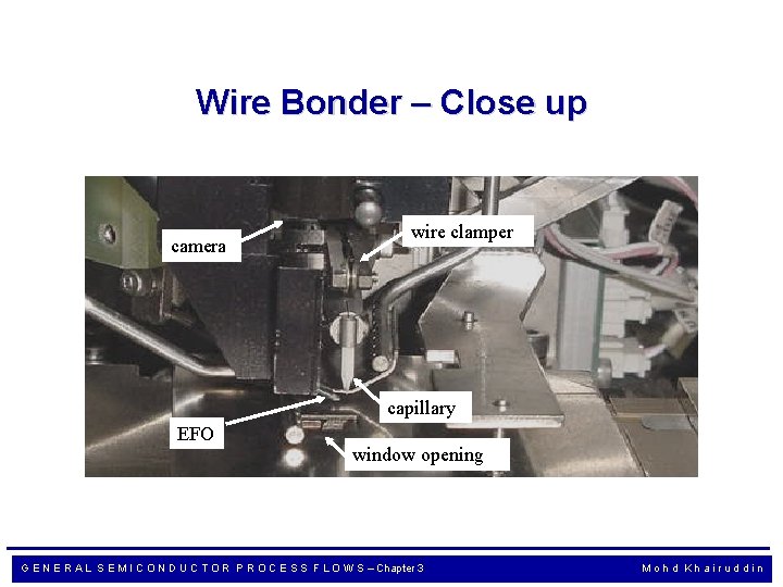 Wire Bonder – Close up camera wire clamper capillary EFO window opening G E