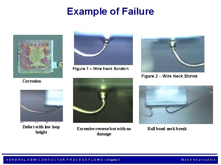 Example of Failure Corrosion Defect with low loop height Excessive reverse but with no