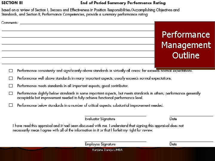 Performance Management Outline Ranjana Dureja LJMBA 