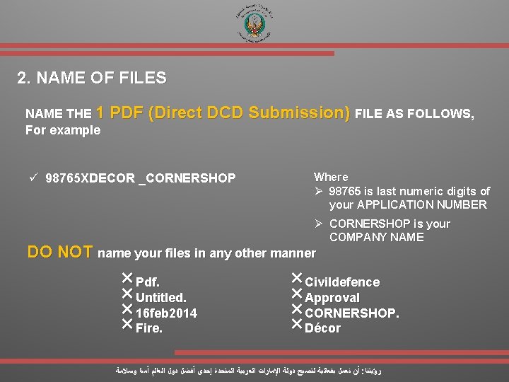 2. NAME OF FILES NAME THE 1 For example PDF (Direct DCD Submission) FILE