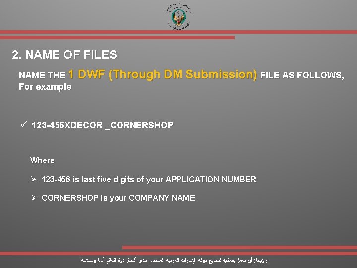 2. NAME OF FILES NAME THE 1 For example DWF (Through DM Submission) FILE