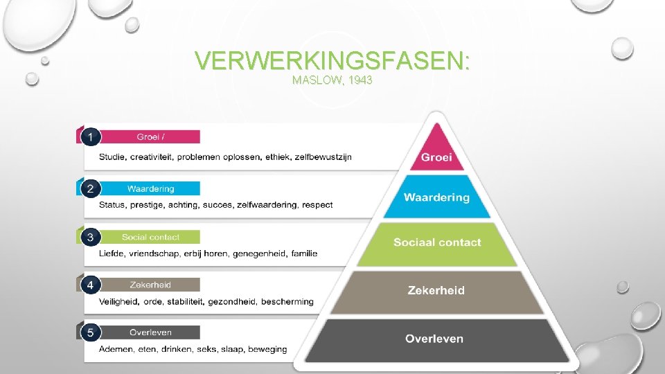 VERWERKINGSFASEN: MASLOW, 1943 