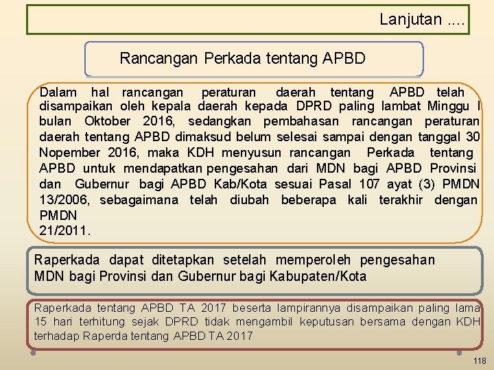 Lanjutan. . Rancangan Perkada tentang APBD Dalam hal rancangan peraturan daerah tentang APBD telah