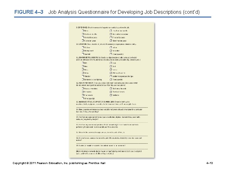 FIGURE 4– 3 Job Analysis Questionnaire for Developing Job Descriptions (cont’d) Copyright © 2011