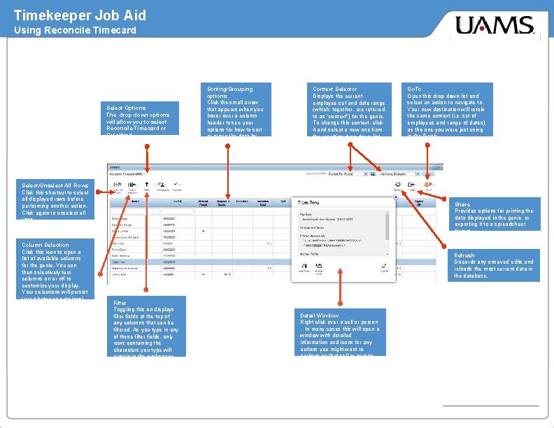 Timekeeper Job Aid Using Reconcile Timecard Select Options The drop down options will allow