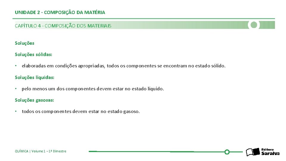 UNIDADE 2 - COMPOSIÇÃO DA MATÉRIA CAPÍTULO 4 - COMPOSIÇÃO DOS MATERIAIS Soluções sólidas: