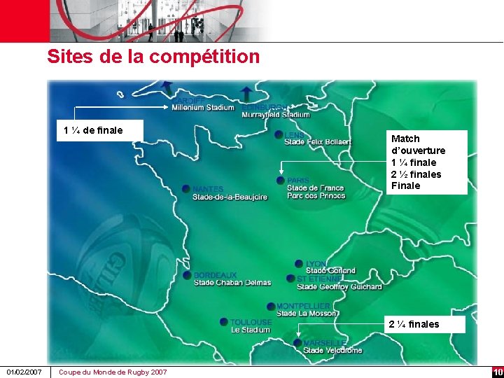 Sites de la compétition 1 ¼ de finale Match d’ouverture 1 ¼ finale 2