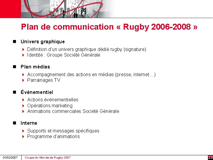 Plan de communication « Rugby 2006 -2008 » n Univers graphique 4 Définition d’un